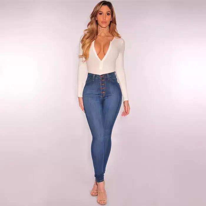 Jean skinny taille haute élastique pour femme