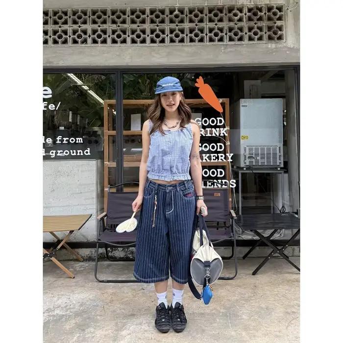 Harajuku Y2k femmes bleu clair mollet longueur Cargo Jean Baggy Denim pantalon japonais années 2000 surdimensionné