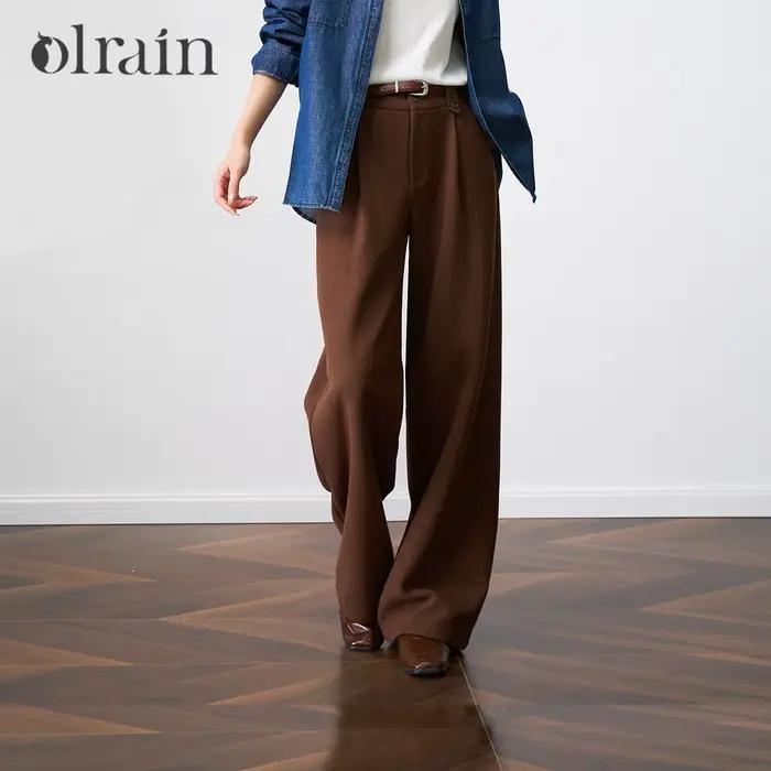 Pantalon OLrain large pour femme, coupe ample, polyester et élasthanne, automne-hiver, élégance décontractée, bureau et occasions spéciales