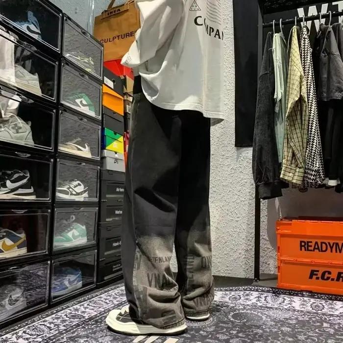 Jean Baggy Vintage avec lettres dégradées imprimées pour hommes