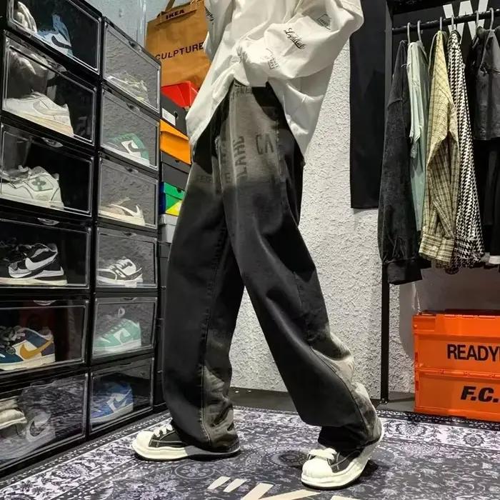 Jean Baggy Vintage avec lettres dégradées imprimées pour hommes
