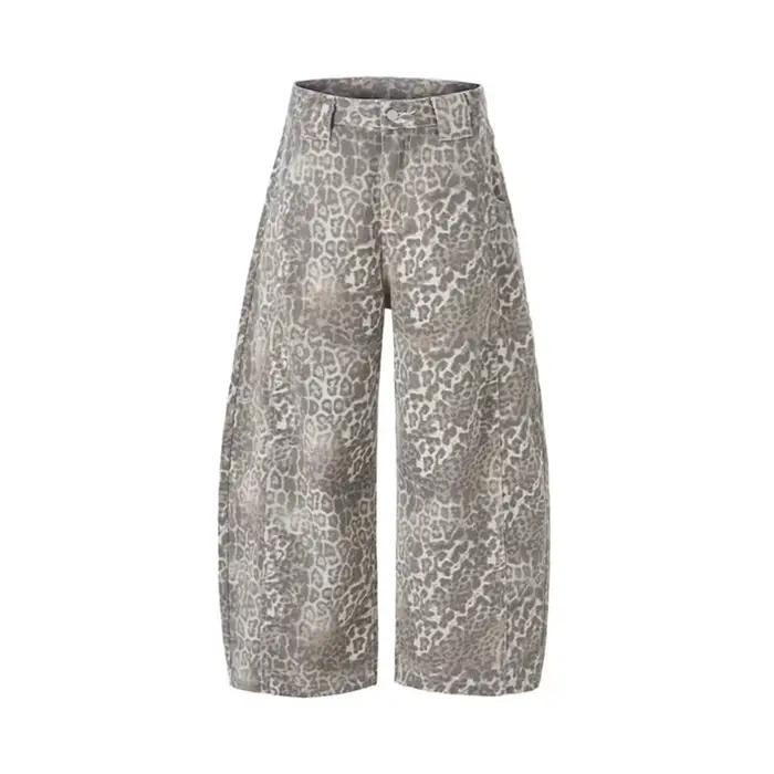 Nouveau Jean Y2K Vintage Effet Vieilli Imprimé Léopard 2026 pour Homme – Pantalon en Denim Ample et Courbé Style Hip Hop Punk Tendance