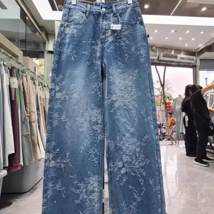 Jean Jacquard à jambes larges pour femmes
