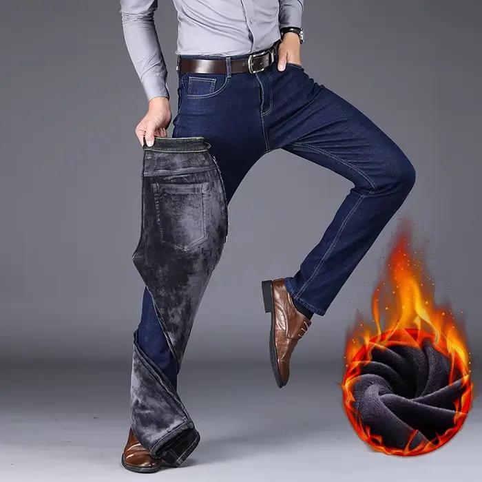 Nouveaux hommes polaire chaud jean hiver épaissir peluche velours bureau d'affaires Denim pantalon marque vêtements