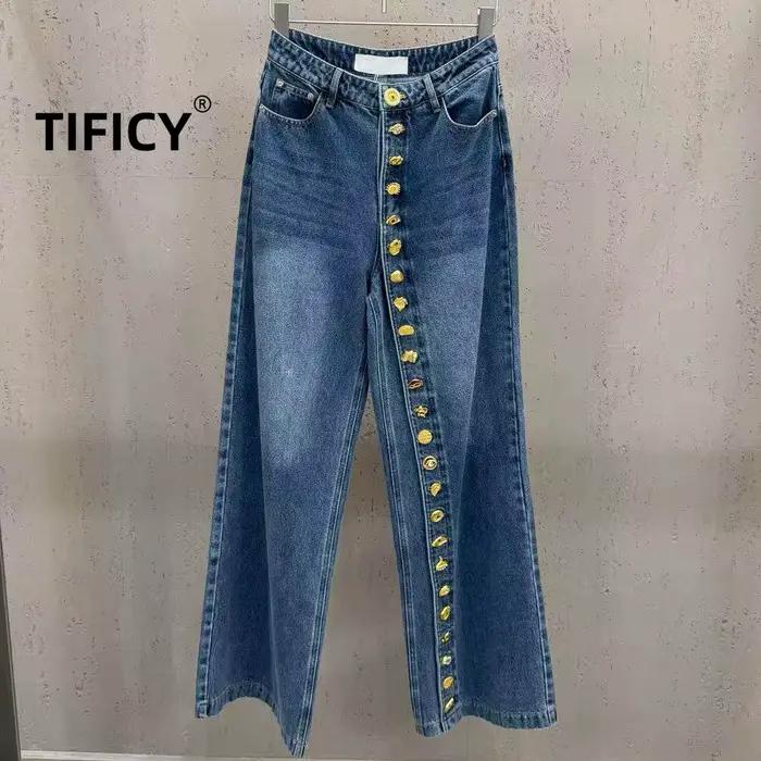 Jean High Street Nouveau Modèle Coupe Droite Ample avec Boucle Robuste et Empiècements Croisés