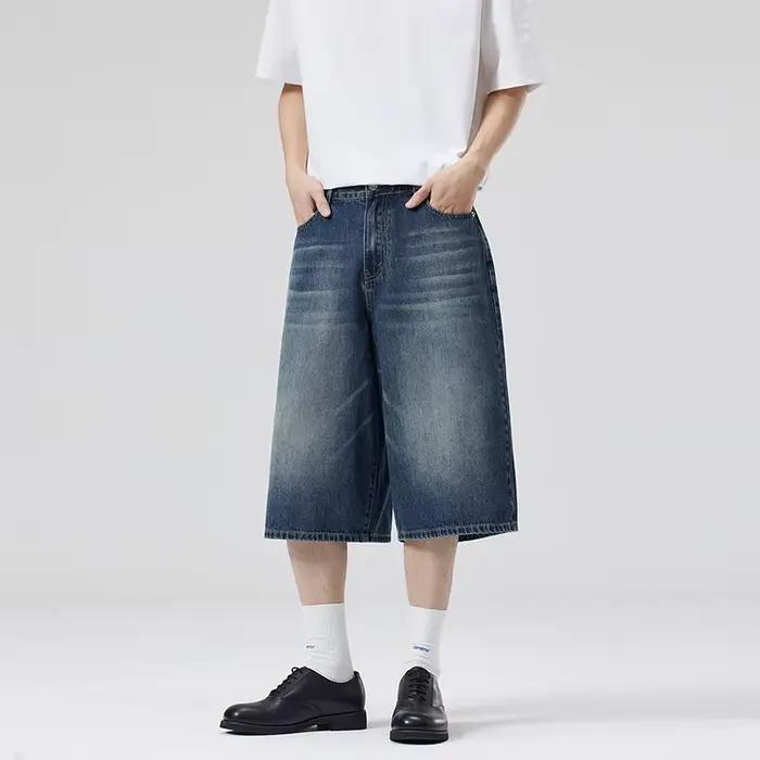 Été nouvelle mode Denim Shorts ample droit décontracté Vintage personnalité américaine jean Streetwear mâle pantalons courts