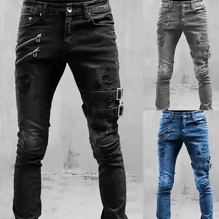 Jean droit élastique pour motard rétro pour hommes