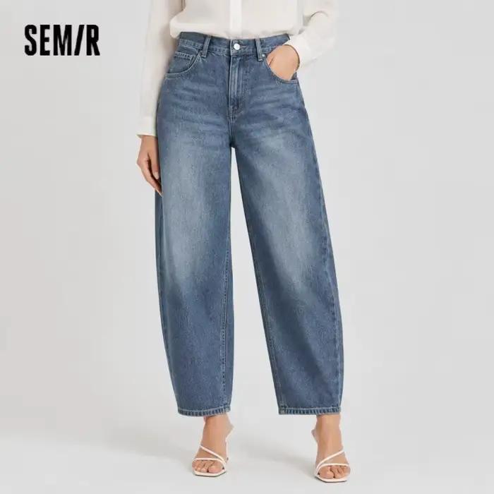 Semir Vintage jean femmes 2026 printemps en détresse ample lame incurvée Lyocell mélange décontracté rétro pantalons longs
