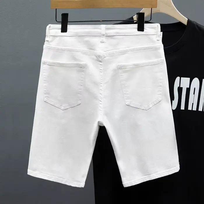 Short en Denim blanc élastique doux pour hommes