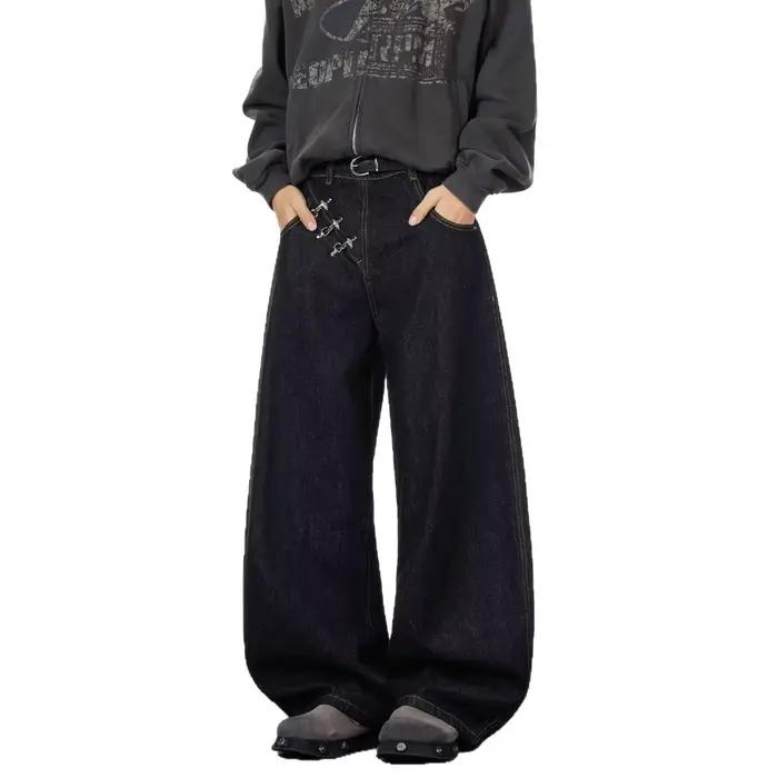 Jean Scimitar Noir pour Homme – Nouvelle Collection Printemps 2026 – Coupe Américaine Ample et Droite à Jambes Larges