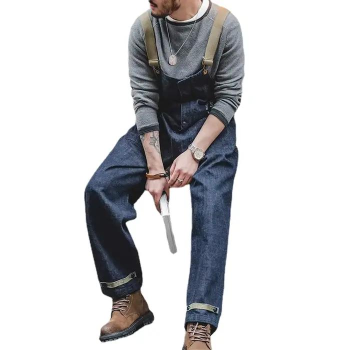 Jeans cargos rétro marine sangle pantalon printemps automne toile adoucissante homme style high street décontracté occassions spéciales