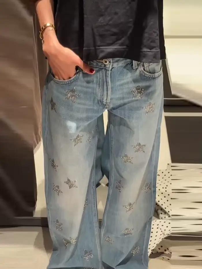 Jean large délavé bleu clair pour femme