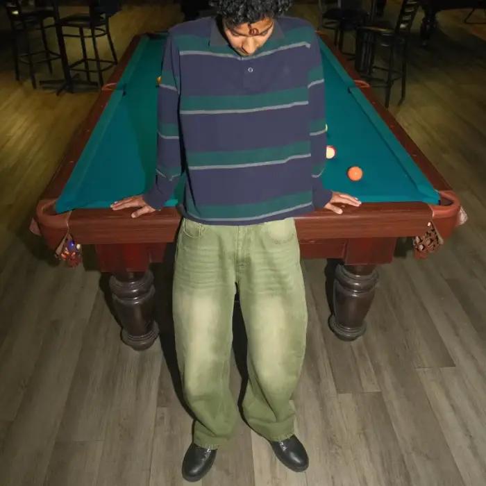 Jean en denim Y2K Street Matcha vert avec broderie 6 balles