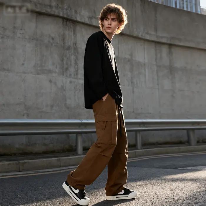 Pantalons de travail pour hommes 2025 printemps automne nouvelle marque à la mode lâche coton jambe droite pantalon mâle américain décontracté sport droit