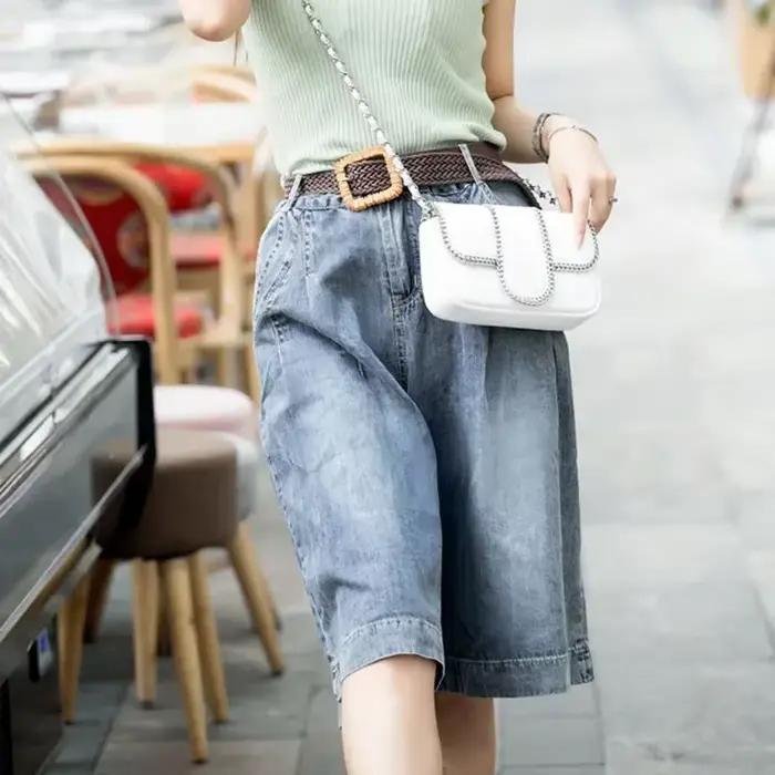 Pantalon Jean Midi Bleu pour Femme
