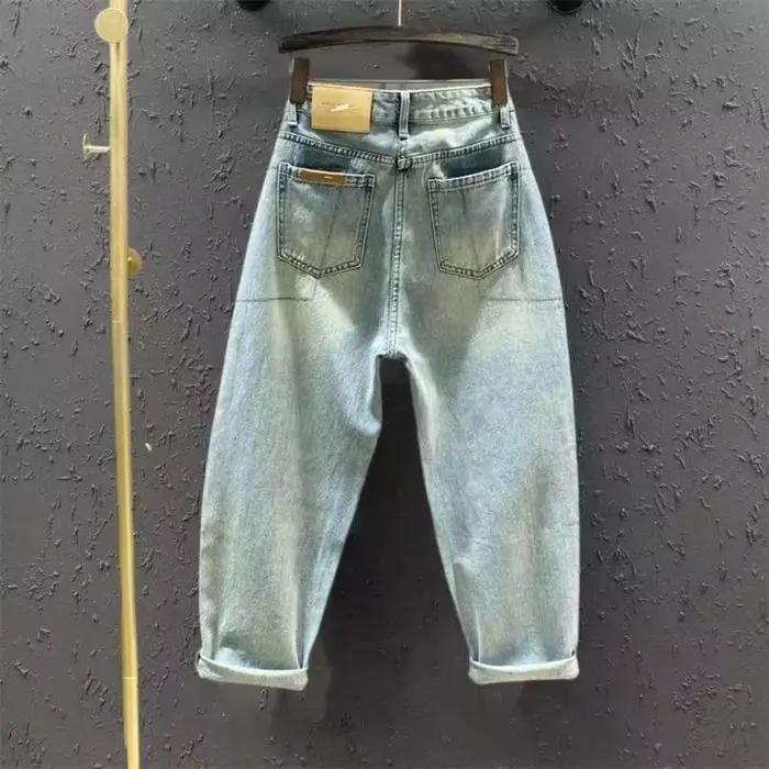 Ethnique amour brodé jean femmes élastique taille haute recadrée sarouel lavé mince été pantalon banlieue XT556