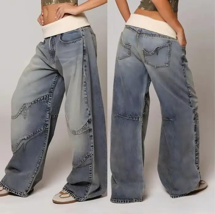 Y2K rétro américain épissé ​ ​ Jean taille haute délavé pour femmes