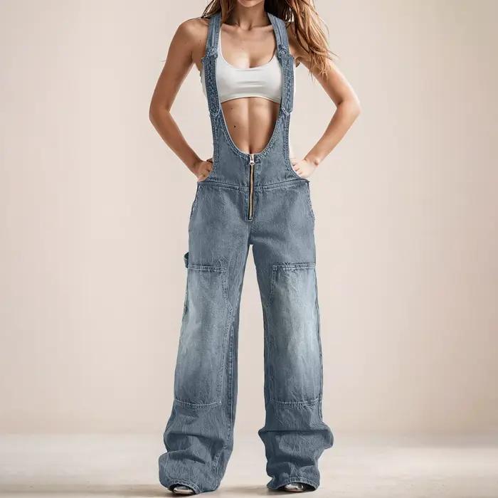 Robe en jean à bretelles réglables pour femmes