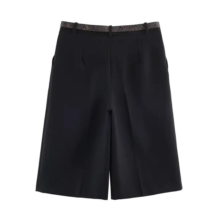 Shorts longs décontractés et élégants pour femmes en fibre de polyester coupe droite mi-taille pour l'été ocassions spéciales été style européen américain sophistiqué