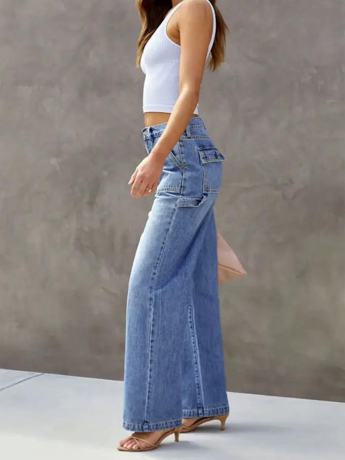 Jean à jambes droites bleu clair pour femme – Pantalon