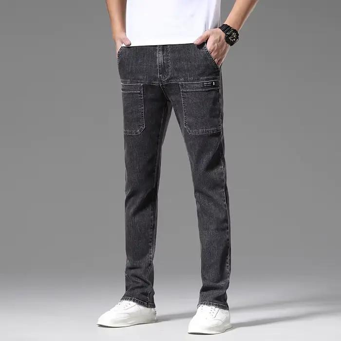 Jean Slim en Denim à 6 Poches Homme Style Patchwork Polyvalent Nouvelle Collection 2024 Occasions Spéciales