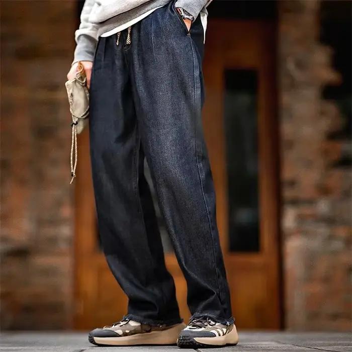 Pantalon jeans Maden pour hommes style vintage ample et droite coupe décontractée polyester lyocell coton quatre saisons occasions quotidiennes