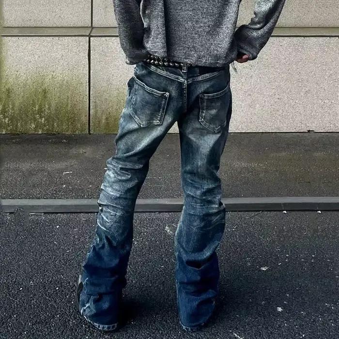 LUZHEN Original Niche Design Streetwear hommes coupe ajustée pantalon en Denim droit 2025 nouveau dégradé lavé plissé jean décontracté JY4511