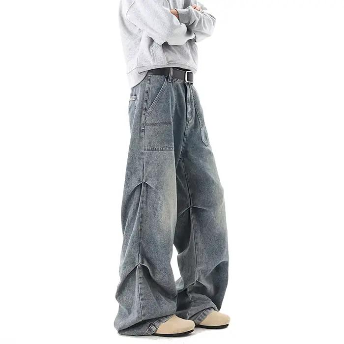 Pantalon en jean ample avec volants pour hommes style décontracté adapté aux quatre saisons occassions quotidiennes et soirées