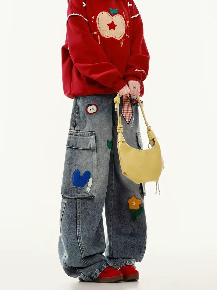 Jean brodé Harajuku pour femmes