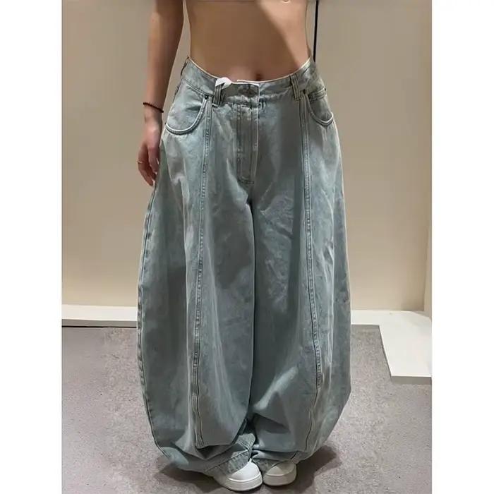 Jean bleu femme Hip-hop mode Vintage Streetwear Y2K jambe large