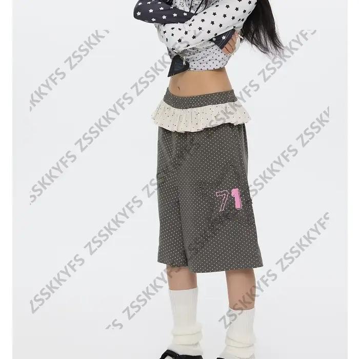 Pantalon japonais Y2k Vintage Goth Punk femme vêtements ample à pois années 2000 Kawaii Harajuku Grunge Emo Capri