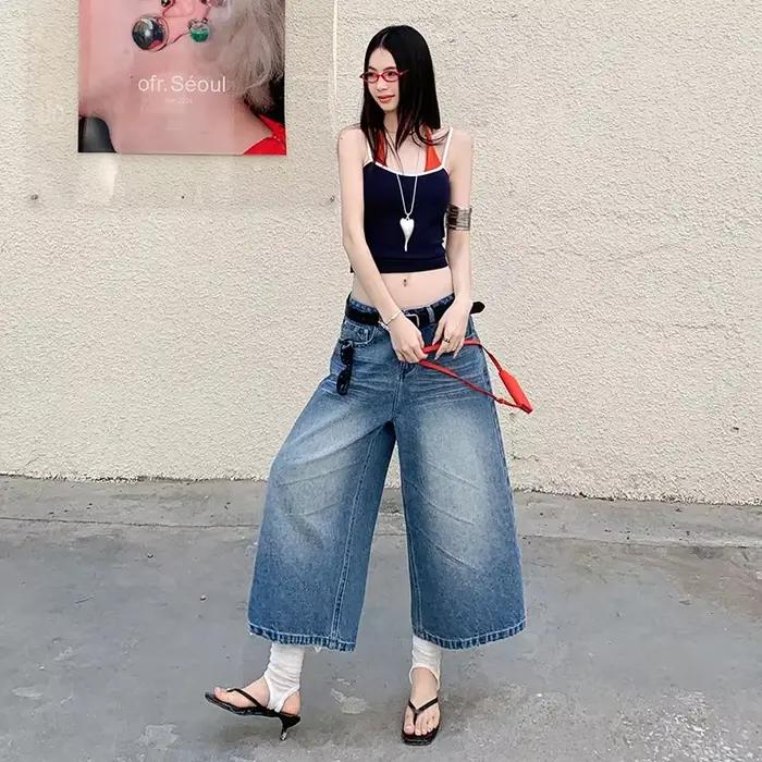 Nouveau Design d'été de jean ample taille haute de sept pouces