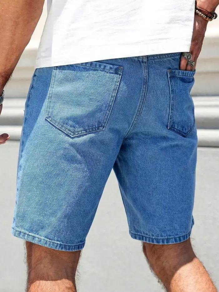 Shorts en jean délavé bleu clair pour homme, coupe slim droite, décontractés, longueur genou, pour l'été, occasions décontractées et vacances