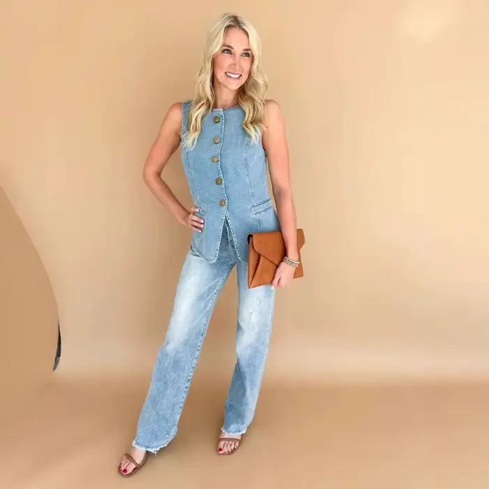 Gilet en jean sans manches pour femme