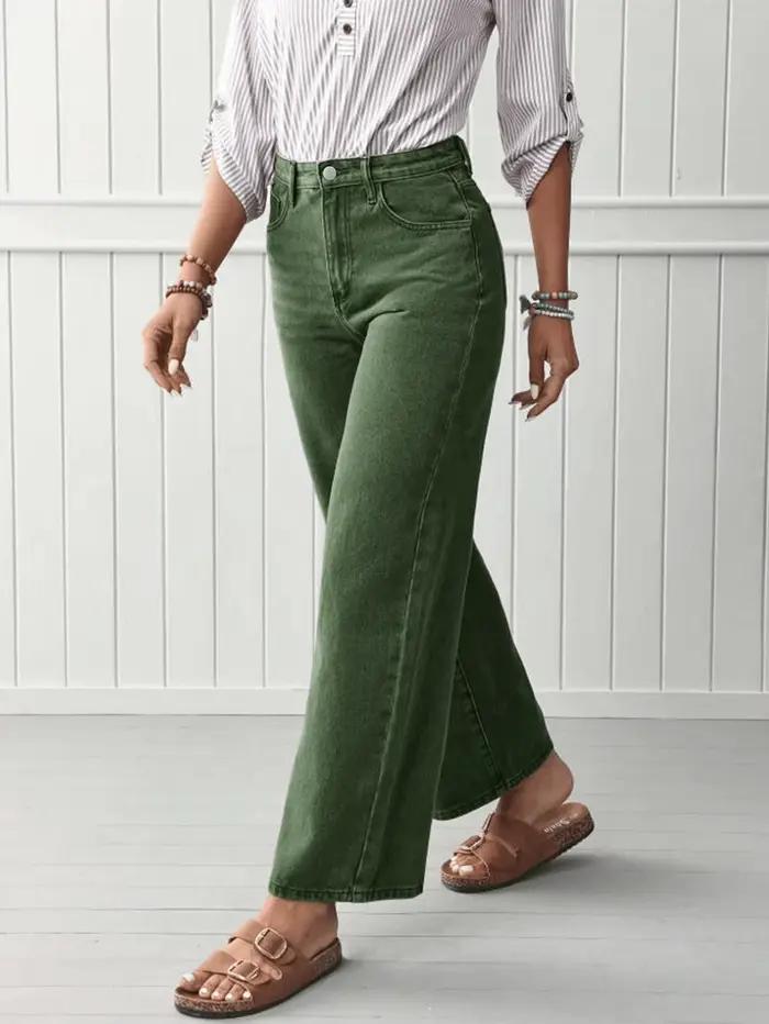 Jean vert chic à jambe droite pour femme – Pantalon