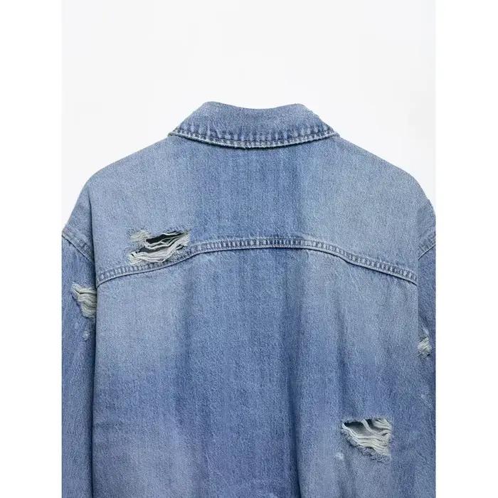 Veste courte en jean déchiré pour femmes