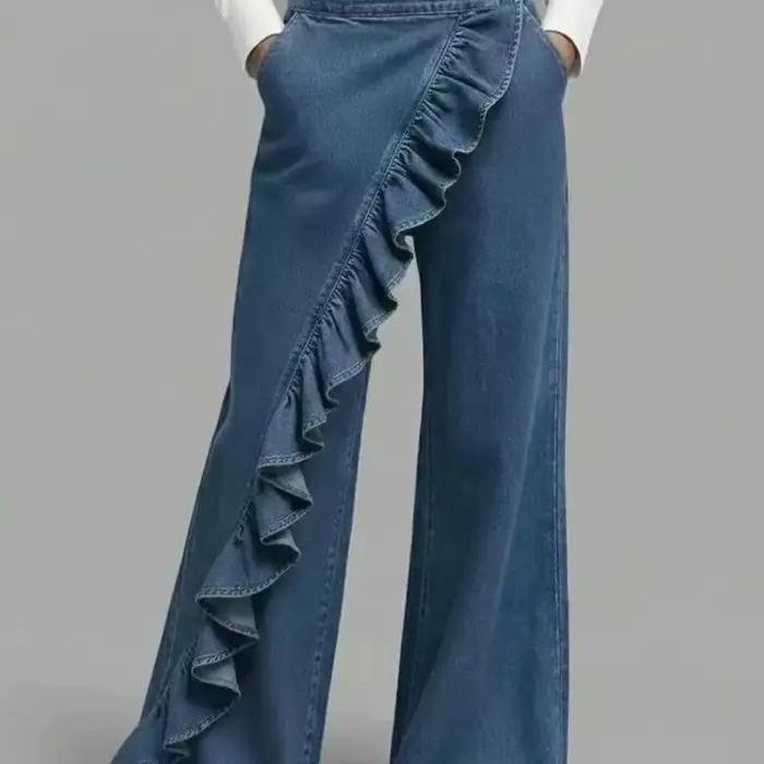 KIDCRKJ Nouveau Jean Américain Printemps 2026 Coupe Ample Irrégulière Taille Haute Évasée à Jambes Larges pour Femme
