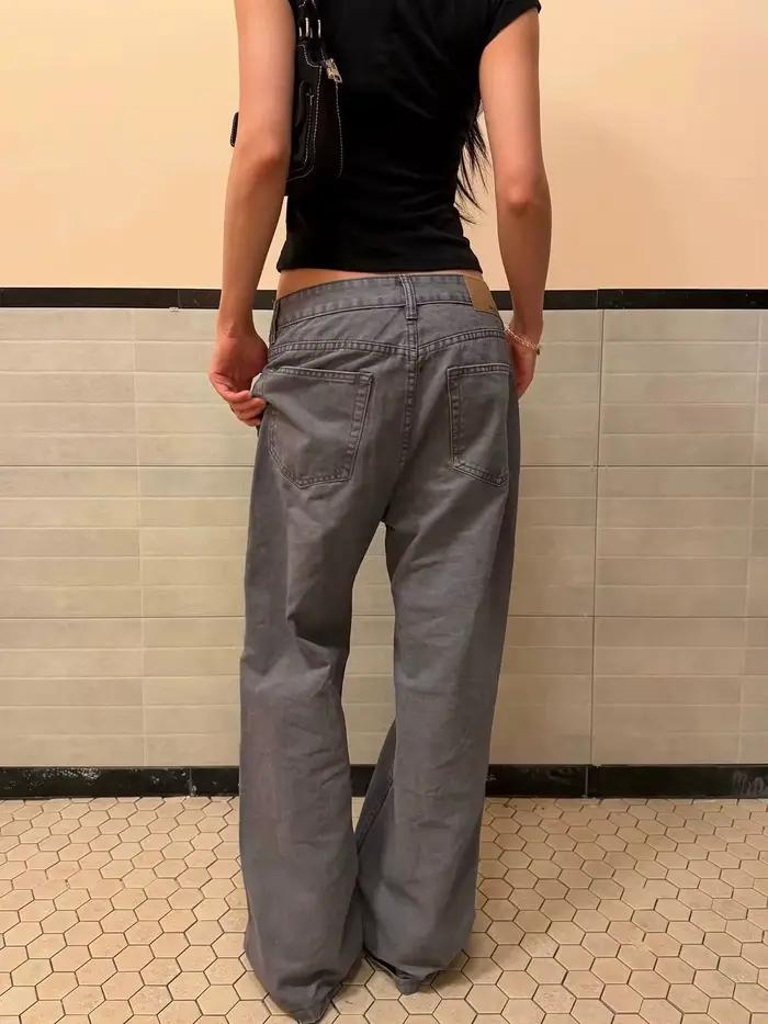 Jean rétro américain grande taille délavé à rivets creux pour femme, coupe droite ample amincissante à jambes larges, style streetwear occasions spéciales