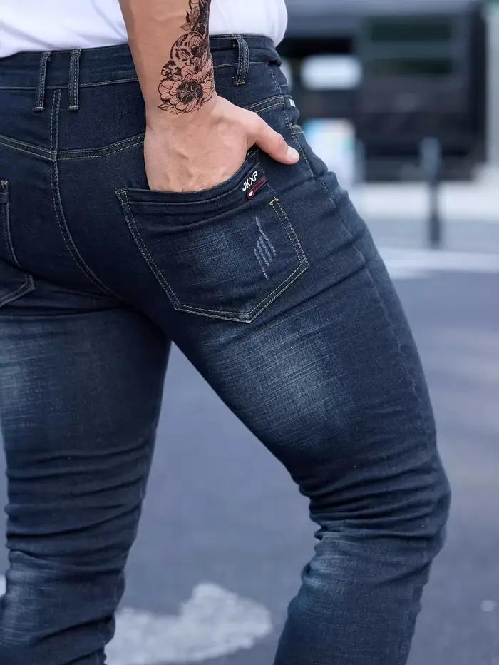 2025 printemps automne hommes mode déchiré jean moulant Style de rue Vintage lavage solide Denim décontracté coupe ajustée crayon pantalon 28-36