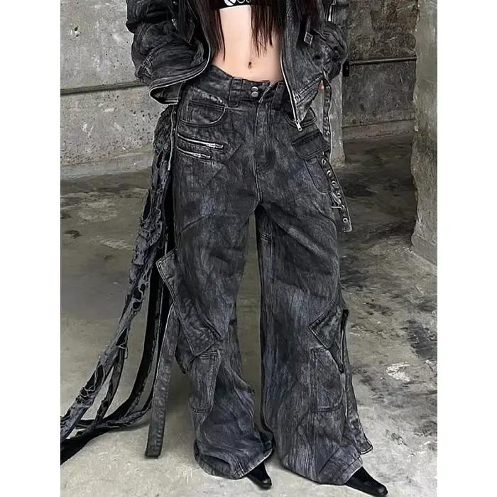 Jean noir femmes Style américain Y2K 90S Vintage taille haute