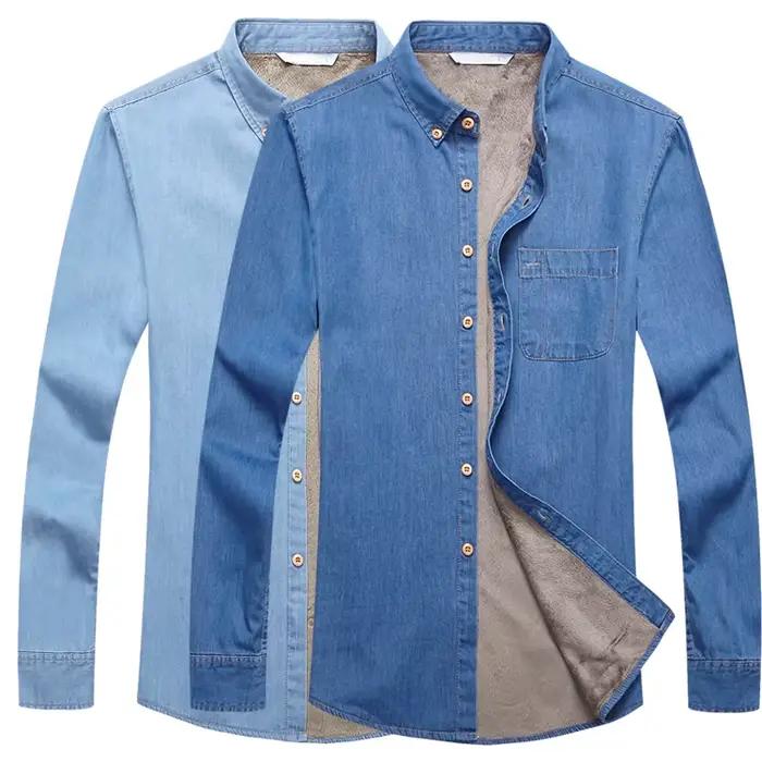 Marque de mode hiver jean chemise hommes chaud polaire doublé velours Denim chemises Cowboy manteaux vêtements