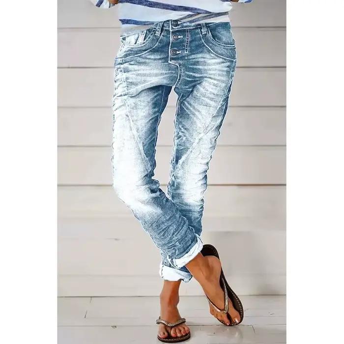 Pantalon ample pour femmes en polyester décontracté avec bouton, pour printemps et été, naupang, jeans baggy, grande taille disponible