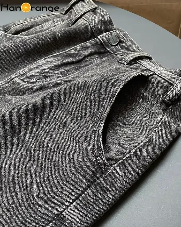 Jean hanorange printemps 2026 large en coton gris et noir pour femmes style rétro et décontracté pour les saisons printemps été