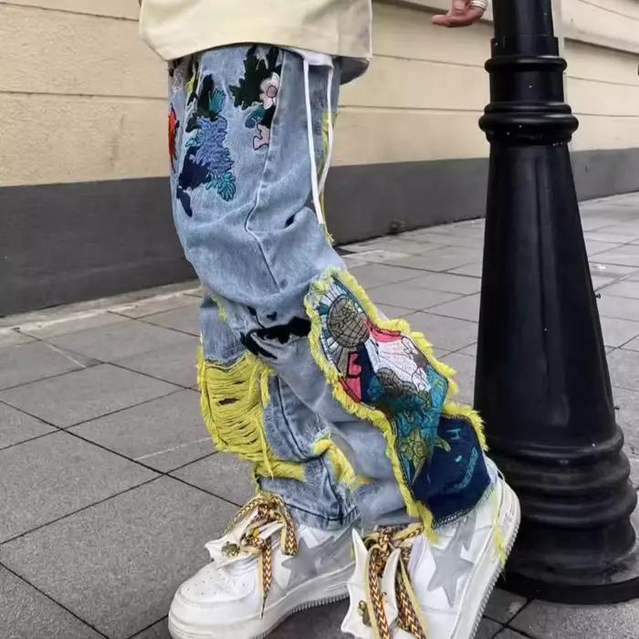 Jeans Brodés à Jambes Droites pour Couple