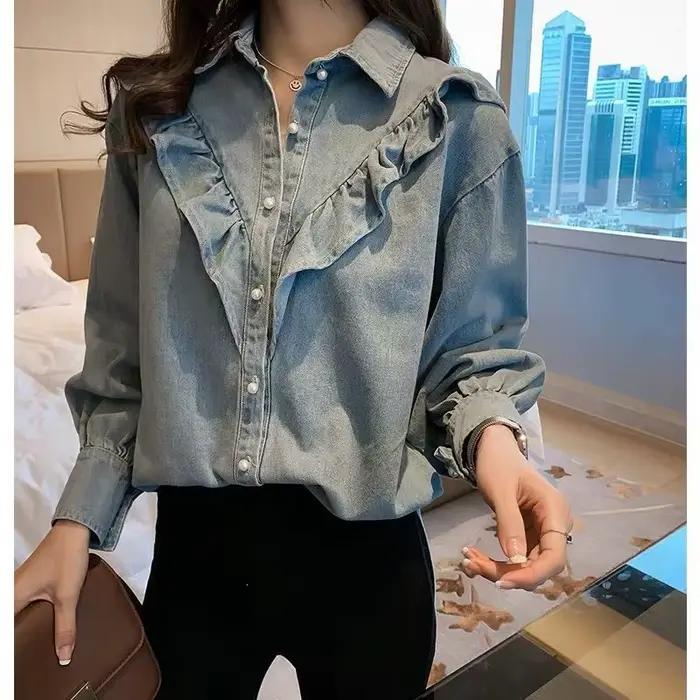 Chemise en jean ample à manches longues pour femme