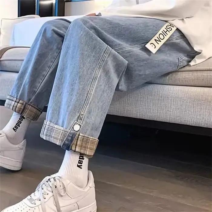 Jean à carreaux rabattable pour vêtements de rue printemps été 2025
