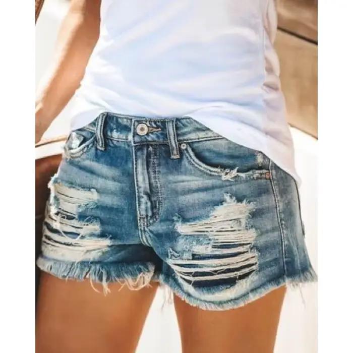 Botvotee été déchiré maigre Shorts jean pour femmes taille haute décontracté Denim