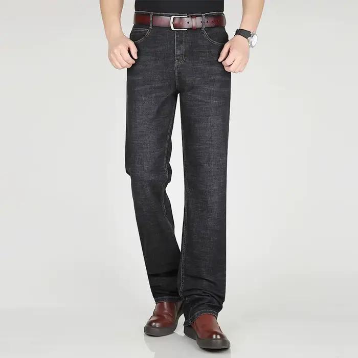 Jean épais printemps automne grands hommes 117CM pantalon Extra plus long noir Denim surdimensionné taille haute coupe