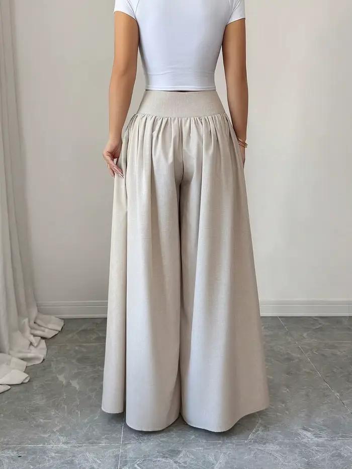 Pantalon large taille haute kaki pour femme avec détails boutonnés
