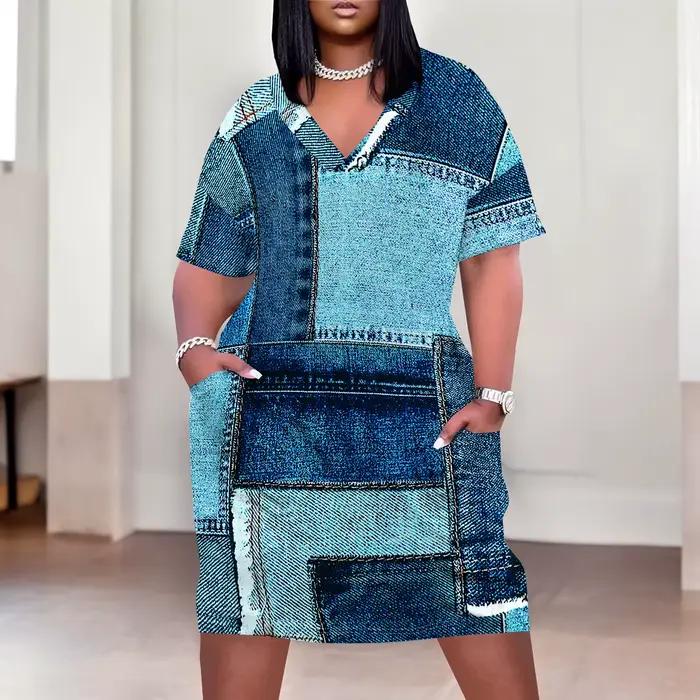 Robe imprimée en jean grande taille pour femmes